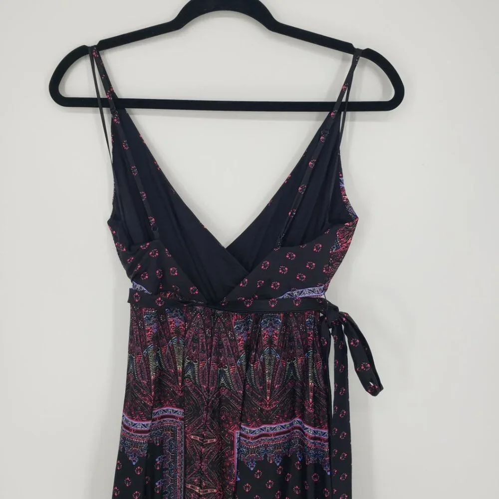 Free People Cabbage Rose‎ Silky Satin Jumpsuit 2 Wrap Top Wide Leg Boho Paisley
